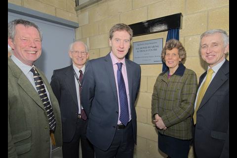 (l to r) Robert Hughes, Skretting, John Charles, chairman to governors, Sparsholt College, Steve Brine MP, Caroline James, learning manager fishery studies, Sparsholt College, and Tim Jackson, principal, Sparsholt College